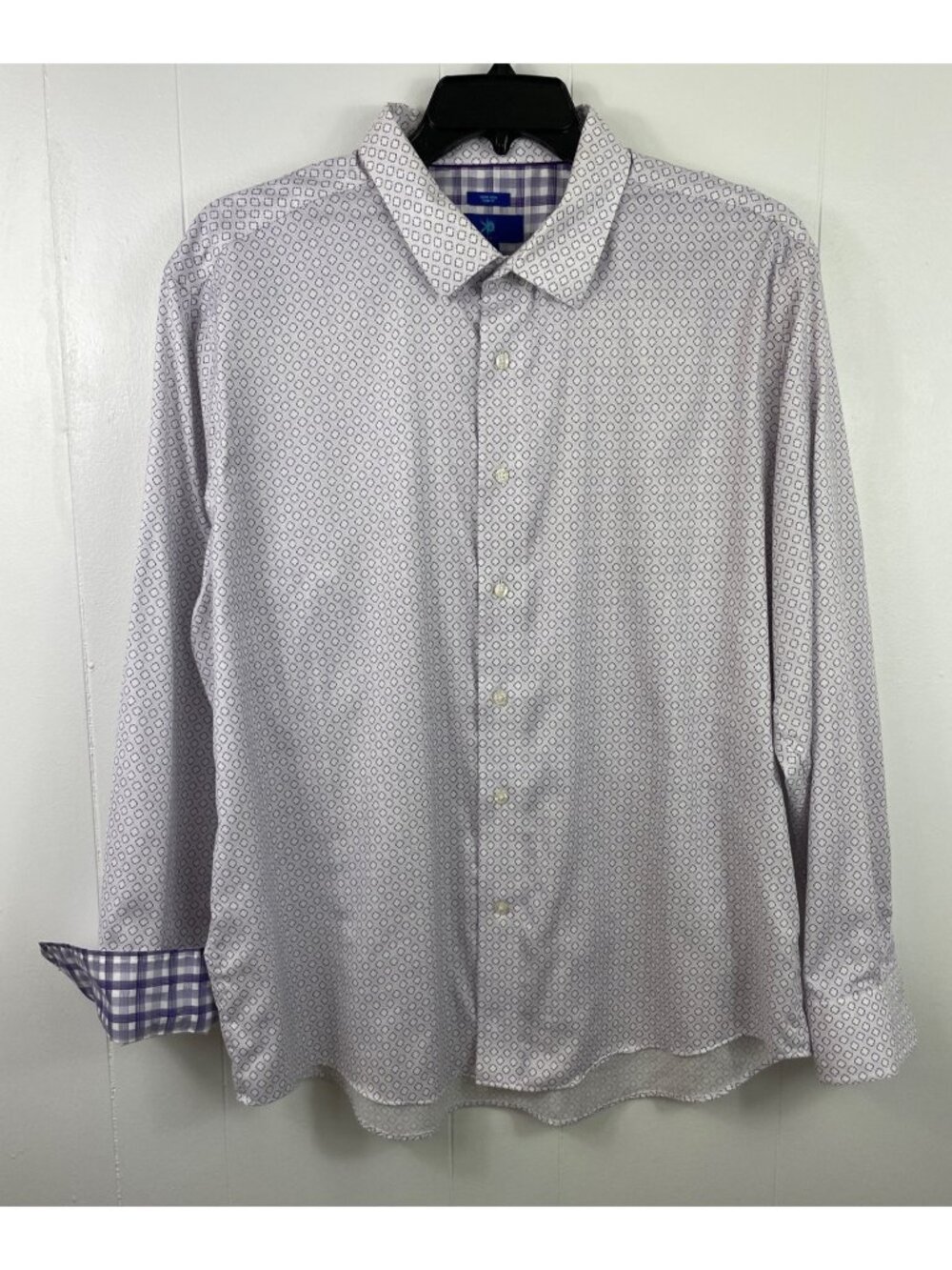Egara Mens Non-Iron Slim Fit Button-Up Shirt Purple Geometric XXL